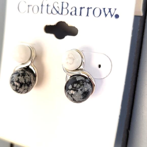 Croft & Barrow Black White Silver Faux Stone Stud Earrings Pierced Free Gift Bag - Picture 6 of 8